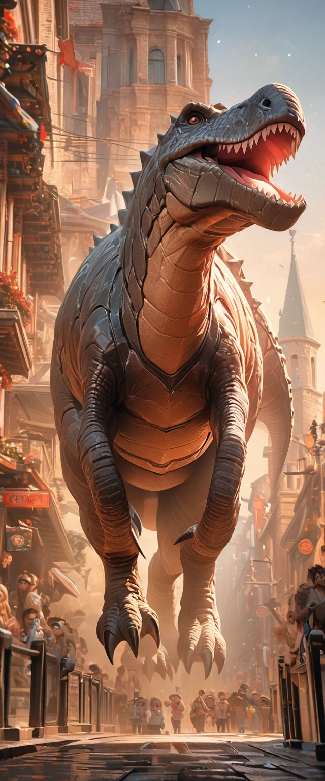 Full body portrait,Low Angle View,Pink Brachiosaurus,Q version,Cute and adorable,Cartoon,Oil painting effect,Snapshot aesthetic style , Extreme detail,Rich details,OC Renderer,8K,Super Fine,Hyperrealism,masterpiece,Rich in details