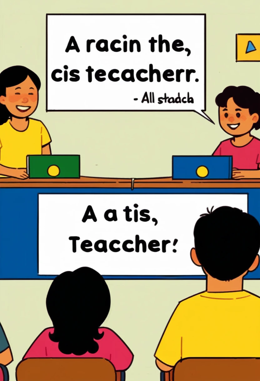 Create an image of where the children are with the teachers and place this phrase in Spanish on it "A teacher doesn't just teach lessons, but inspires dreams and ignites the passion for knowledge. Happy Teacher's Day!"