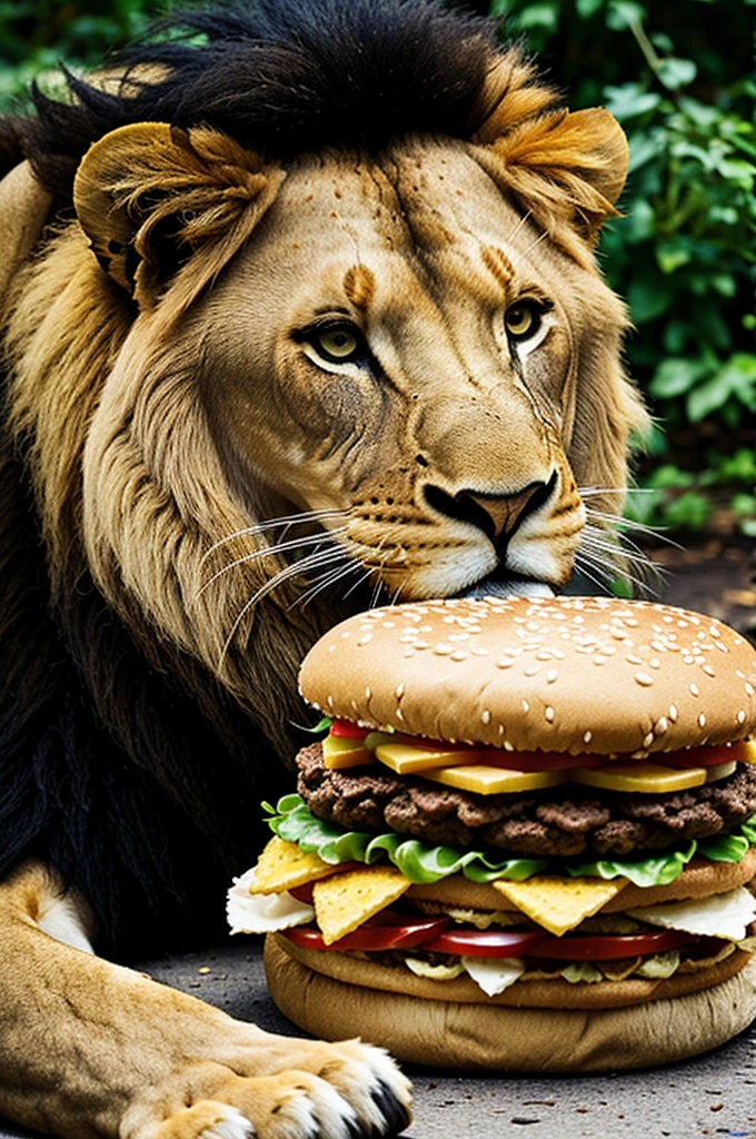 A lion eating a big mac