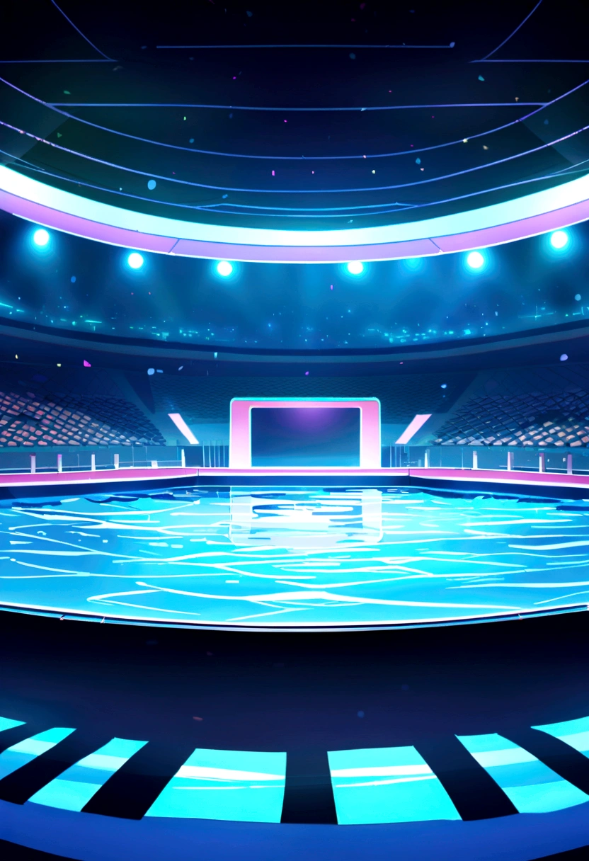 steven universe draw style. background scene, swimming pool stage, start competition point, ultra hd, 4k, high quality, without person, multicolor
