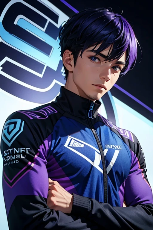modern logo with blue and purple colors with the name Gabriel-Strong and around that you put the following attributes Pacific, Honest, quiet, Humble and Serious