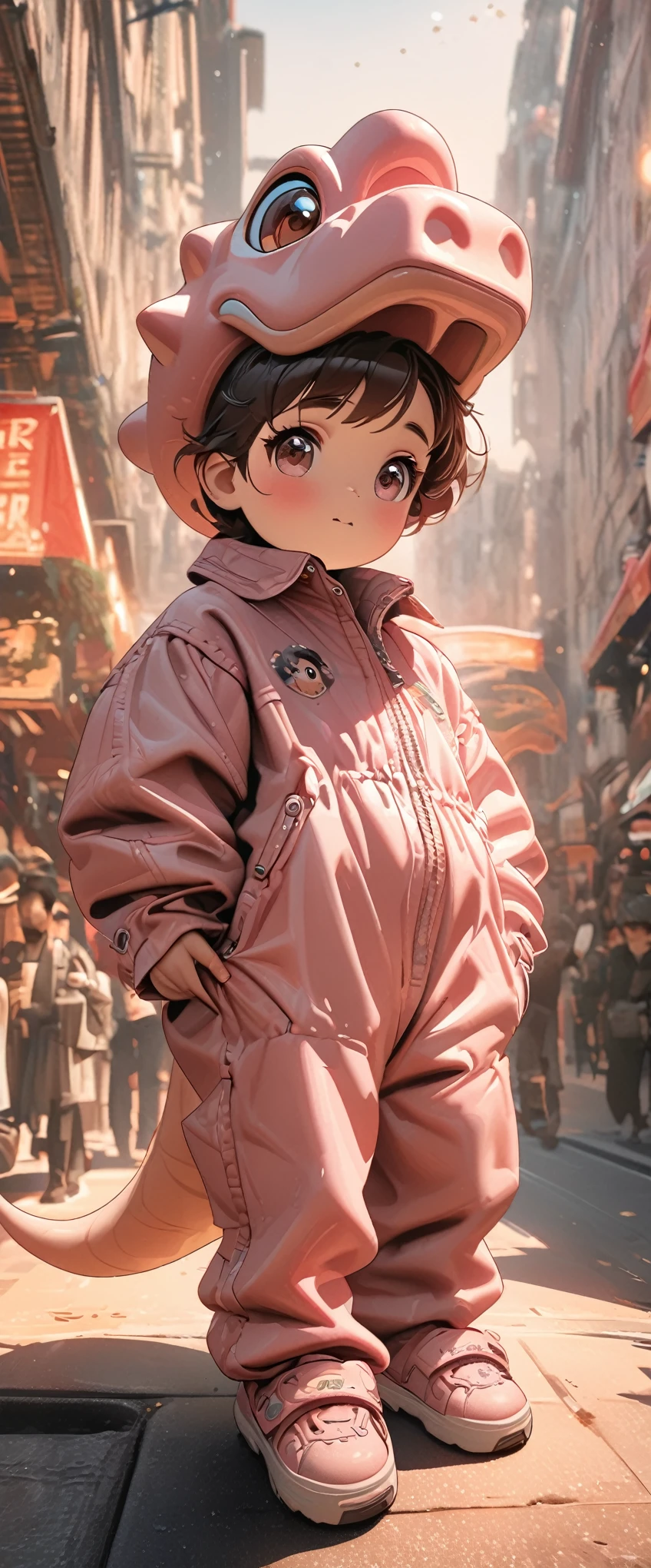 Full body portrait,Low Angle View,Pink Brachiosaurus,Q version,Cute and adorable,Cartoon,Oil painting effect,Snapshot aesthetic style , Extreme detail,Rich details,OC Renderer,8K,Super Fine,Hyperrealism,masterpiece,Rich in details