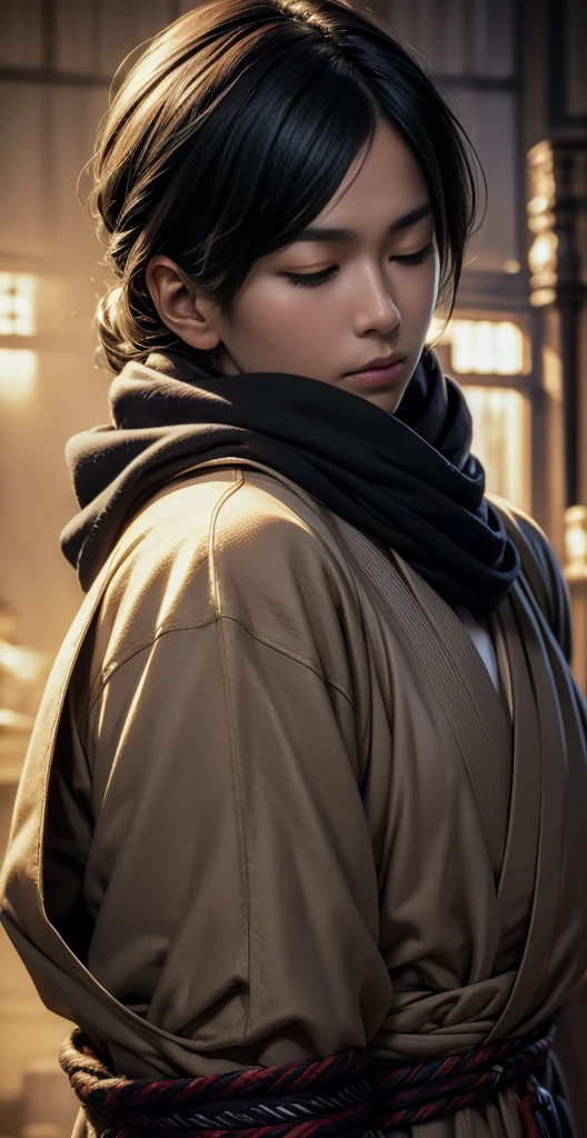 Masterpiece,best quality,goju sutoru,face and skin realistic detailed, realistic,eyes closed cloth black patternerah