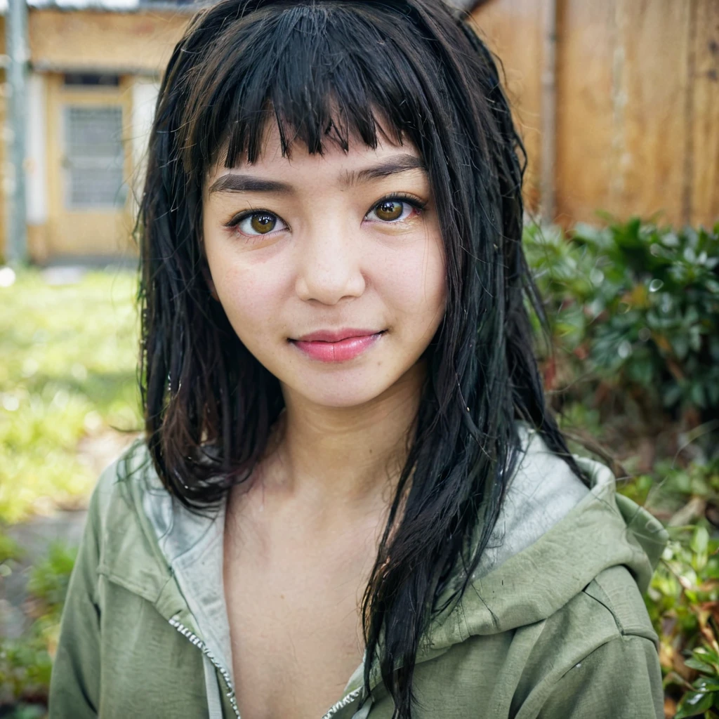 Portrait of a girl, wearing a hoodie, white eyes, Hinata Hyuuga, (highly detailed face:1.4) (smile:0.7) (background inside dark, moody, private study:1.3) POV, by lee jeffries, nikon d850, film stock photograph ,4 kodak portra 400 ,camera f1.6 lens ,rich colors ,hyper realistic ,lifelike texture, dramatic lighting , cinestill 800