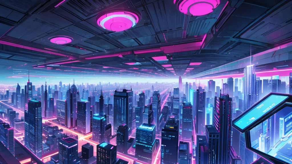 A panorama of a futuristic city with tall buildings and neon lights, representing the "new frontier" of code.