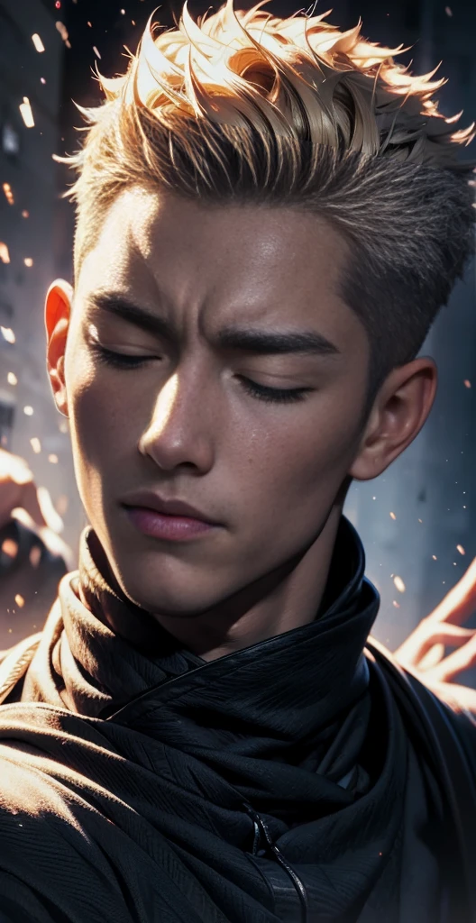 Masterpiece,best quality,goju sutoru,face and skin realistic detailed, realistic,eyes closed cloth black patternerah, jjk, jujutsu kaisen, 