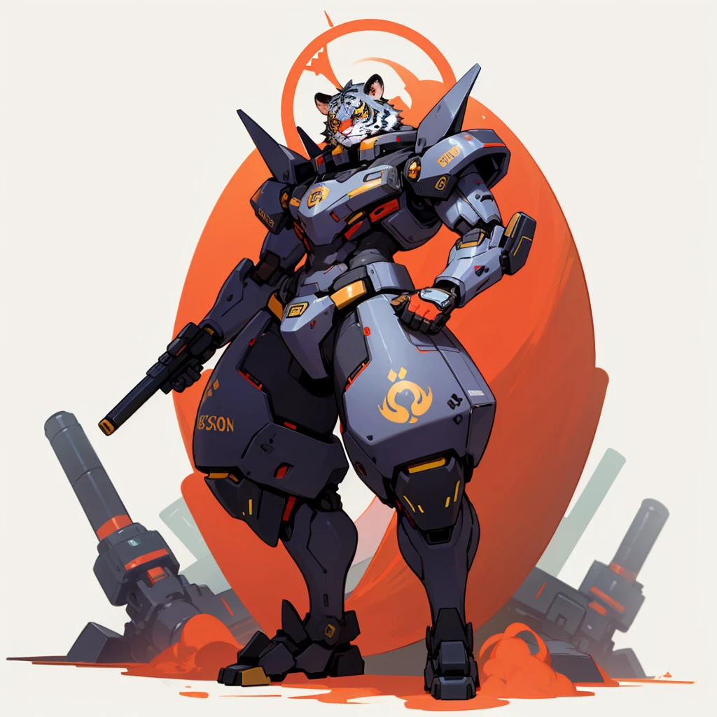 (Random evolusion), big Evolusion, Robotics mixed with animals, full body version, (reds skins), (gold eyes), Grassroots, no background, with mixed Tiger head
