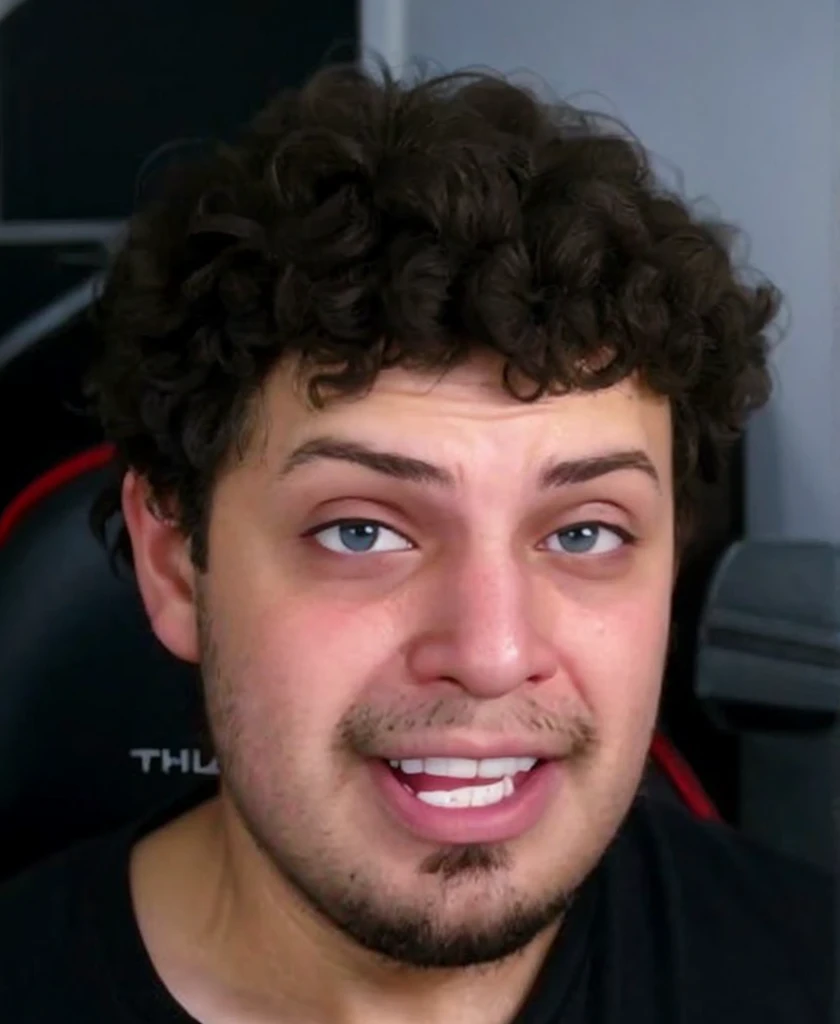 medium-fat man, with little beard, white background, long curly hair