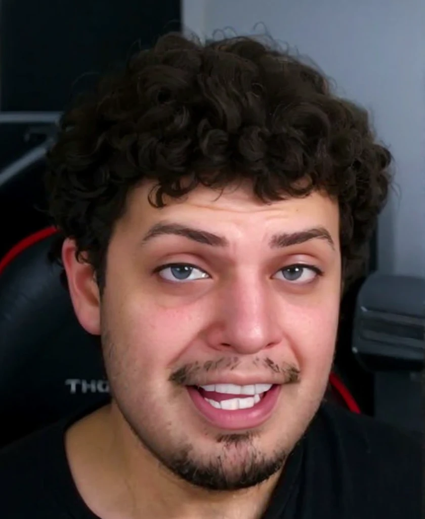 medium-fat man, with little beard, white background, long curly hair