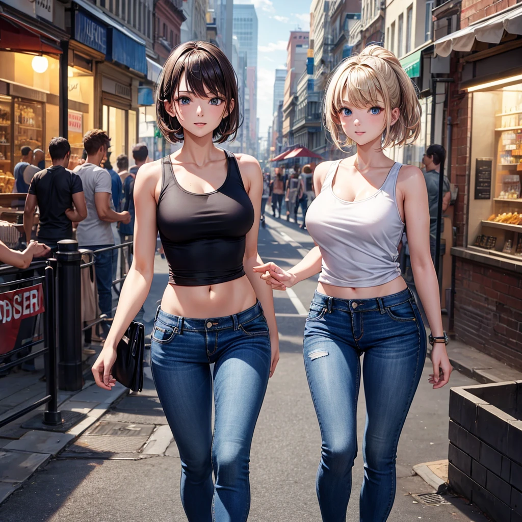 8K high quality,Tank top,jeans,In town