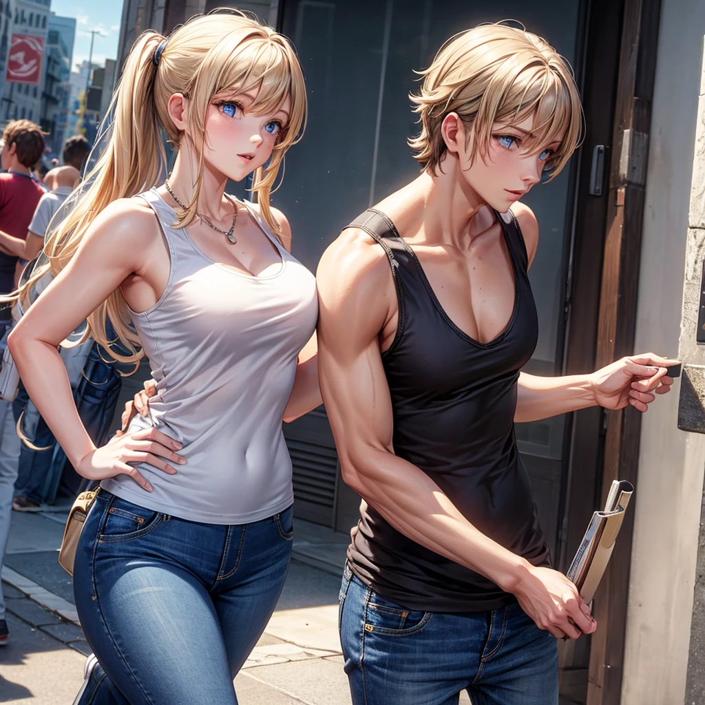 8K high quality,Tank top,jeans,In town
