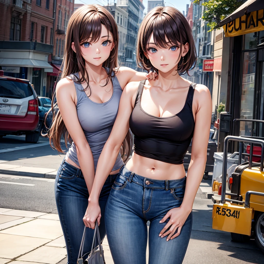 8K high quality，Tank top，jeans，In town