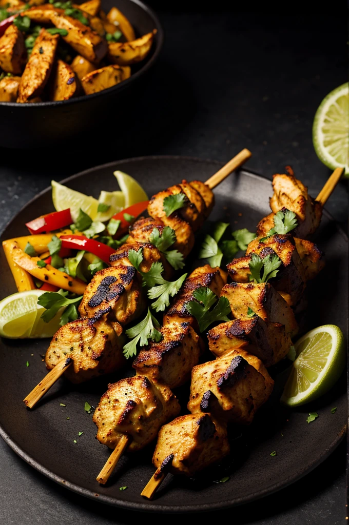 Chicken tikka ,depth of field , dark theme , f22 , cinematic shadow , cinematic light