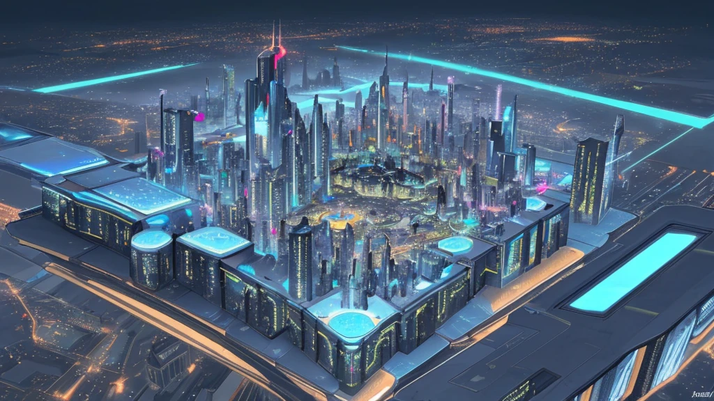 The futuristic city again, this time with more details, perhaps drones flying and autonomous cars. 11