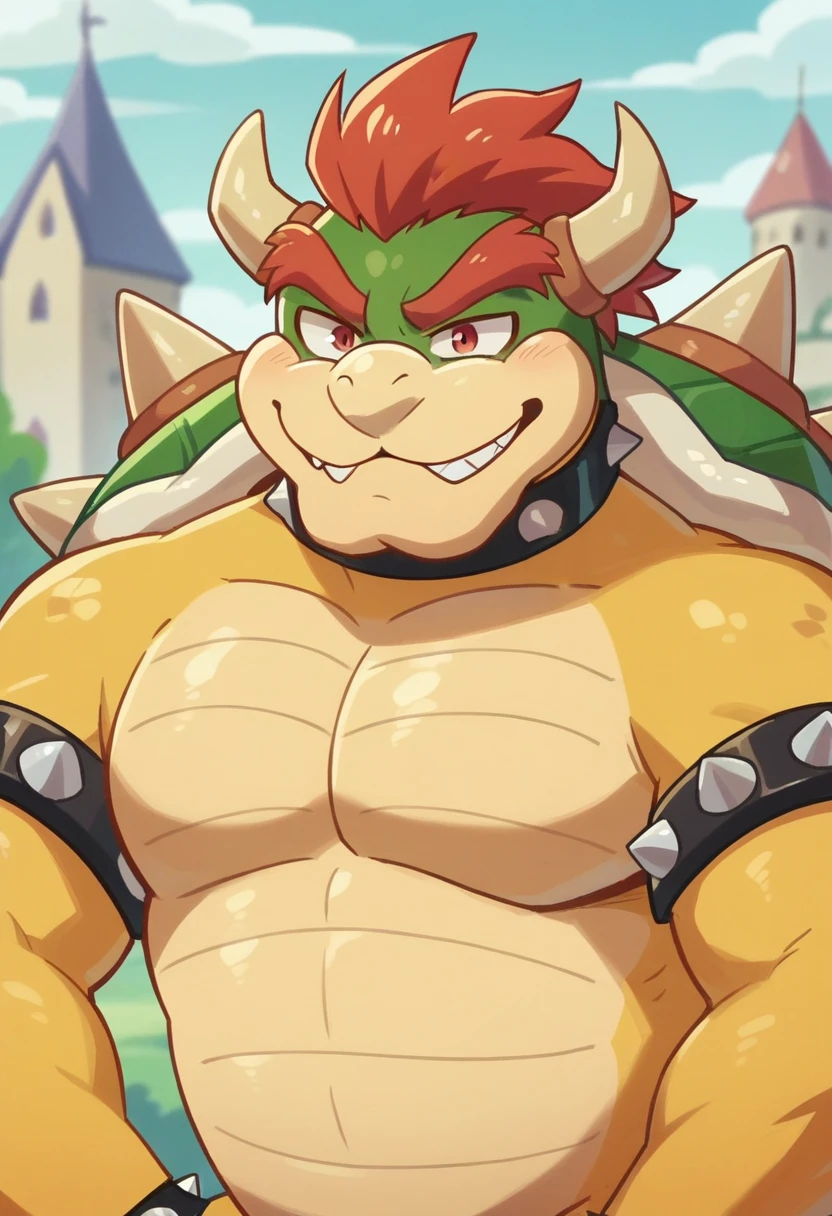 anime screencap,drgbls1, solo, Bowser, male,score_9, score_8_up, score_7_up, score_6_up.castle, upper body,smile,
