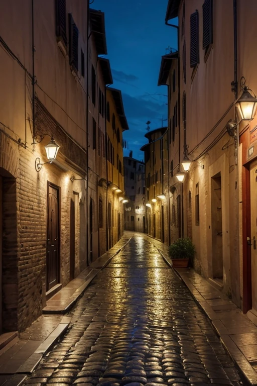A view of the old town of Siena, in Italy, `the night
