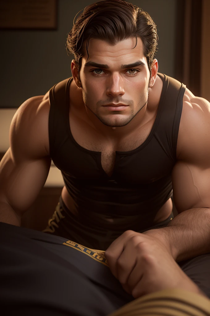 Leyendecker-style lustration: full-length drawing by naked Sean Strong - 29, 6'1", 205 lbs, cos, similar to Henry Cavill,, For inspiration, beutiful, but not the material of the model, Dark brown hair, Almost black pool of eyes, Constant five-hour shadow, pouty lips, marine, MARSOC Artillery Sergeant, Head of Operations Department of Divisions, wounded while escorting Iraqi security forces in north-central Iraq. Three Higher School of Applied Sciences. (Cannon gunshot wounds) Shattered middle of the left thigh, Shattered right clavicle, and the bullet touched the jawline on the right side of his face and tore off the lobe of his right ear. At Pacific High School, San Bernardino, California, He had an A 3.7 GPA and was a quarterback on the football team. San Diego State University, He specialized in linguistics. He is fluent in Spanish, Arabian (Accent in Mesopotamian), and Gaeilge (Not offered at school, I studied it on my own) In honor of his ancestor. He played football for the San Diego State Aztecs for four years. Then, How he got his