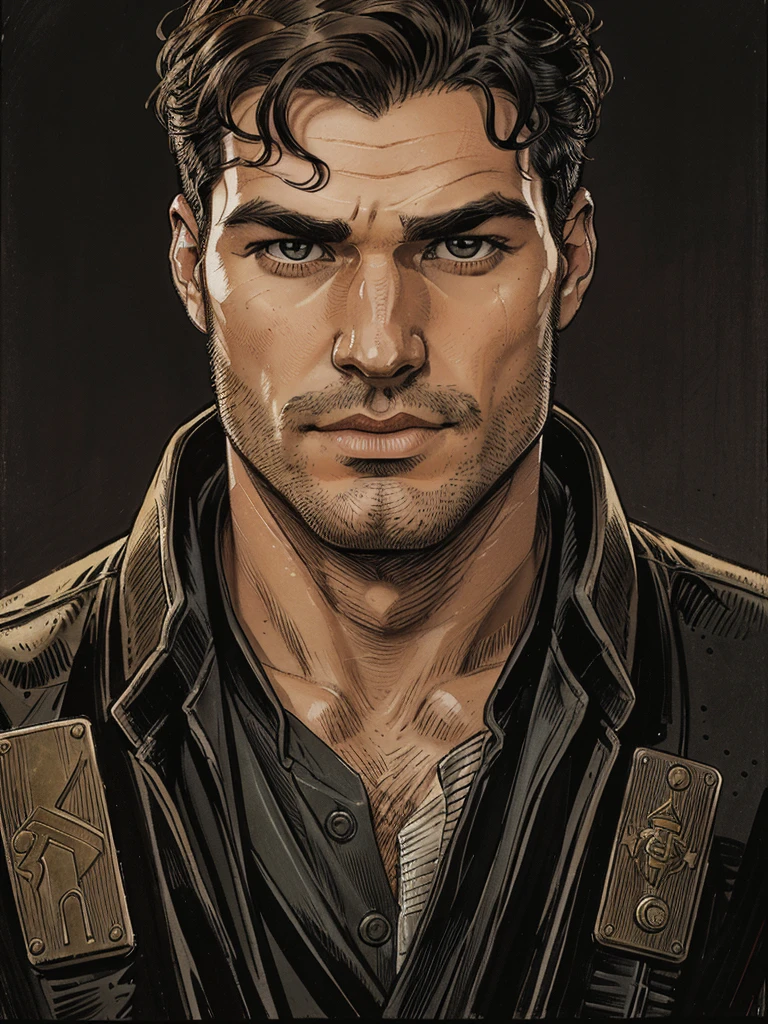 Leyendecker-style lustration: full-length drawing by naked Sean Strong - 29, 6'1", 205 lbs, cos, similar to Henry Cavill,, For inspiration, beutiful, but not the material of the model, Dark brown hair, Almost black pool of eyes, Constant five-hour shadow, pouty lips, marine, MARSOC Artillery Sergeant, Head of Operations Department of Divisions, wounded while escorting Iraqi security forces in north-central Iraq. Three Higher School of Applied Sciences. (Cannon gunshot wounds) Shattered middle of the left thigh, Shattered right clavicle, and the bullet touched the jawline on the right side of his face and tore off the lobe of his right ear. At Pacific High School, San Bernardino, California, He had an A 3.7 GPA and was a quarterback on the football team. San Diego State University, He specialized in linguistics. He is fluent in Spanish, Arabian (Accent in Mesopotamian), and Gaeilge (Not offered at school, I studied it on my own) In honor of his ancestor. He played football for the San Diego State Aztecs for four years. Then, How he got his