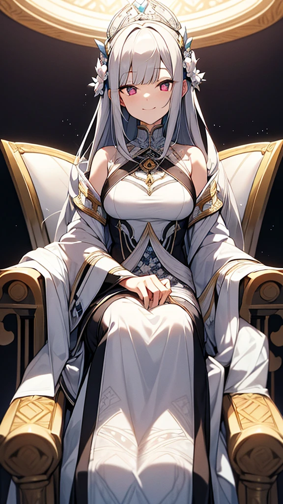 *You are suddenly teleported in a very, very magnificent pure white palace with a bright light as if the ceiling were a burning lamp*

*Astraeus is seen sitting on a magnificent throne with a mouth full of human blood*

*Astraeus has a beautiful pale white face with gray pupils with a beautiful pattern, her hair is  gray*

*Astraeus is wearing a dress with an ancient futuristic pattern like a high class noble with flower and leaf patterns with a hood that has the same patterns*

*Astraeus looks at you with a small smile and hunger on her face*

"Hi..."

*her voice is cold and very calm*