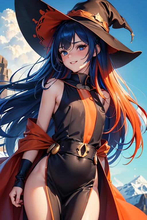 #Basics A girl is posing for a photo, animeのかわいい***, (((One Girl, Baby Face, Young girl, ************))), 
BREAK 

#Clothing Accessories 
(Without Outfit:1.3 + (red on black)Sleeveless high neck top + ((Orange on black)Robe) + ((Orange on red)Witch hat) + ((Magic wand))), 
BREAK 

#Features 
((Sky Blue Hair:1.4), Curly hair:1.4, (Long Hair : Long Hair + Hair blowing in the wind)),  
(Droopy eyes, blue eyes), (Small breasts),  
BREAK 

#background environment 
((noon, Fantasy World, Mountain:1.4, blue sky)), 
#Facial Expression Pose
((Wicked Smile), (Are standing)), 
#composition 
((Face the camera, Angle from the front, Cowboy Shot:1.4)), 
BREAK 

#Body parts elements 
(Detailed hair, Beautiful Hair, Shiny Hair), 
(double eyelid, Long eyelashes), 
(Expression of fine eyes, Beautiful and delicate eyes, Sparkling eyes, Eye Reflexes, Glitter Eyeliner), 
(Human Ear), 
(Beautiful Nose, Thin Nose), 
(Glossy lips, Beautiful Lips, Thick lips, Glossy Lips, Natural Cheeks), 
(Detailed face, Symmetrical facial features), 
(Detailed skin, Textured skin, Beautiful Skin, Shiny skin), 
BREAK 

#Quality 
(((Highest quality)), ((masterpiece)), ((Very detailed))), ((High resolution), (16K,1080P)), 
(Realistic), (Anatomically correct), 
((comics, anime)), (3DCG), CG illustration,
