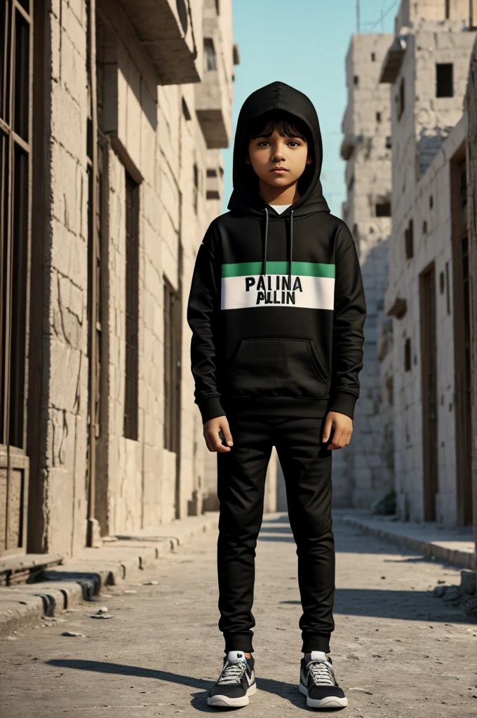 pop out a 3dboy, name “Afnan”,wear palestine hoodie, random background