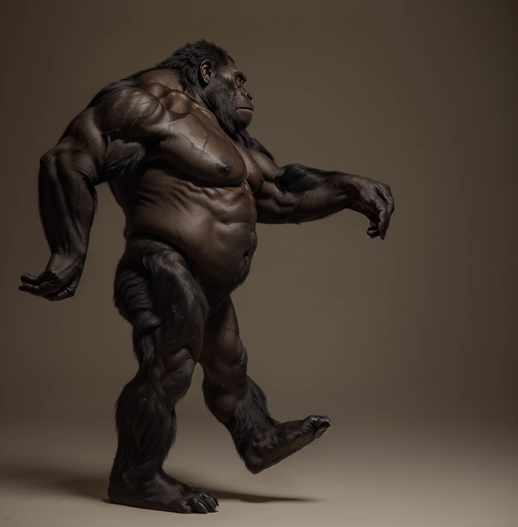 arafed gorilla standing on its hind legs with a white background, gorilla, distant full body view, bigfoot, big foot, full body wide shot, whole body highly detailed, like gorilla, sasquatch,muscular, strong body, full body profile, 1/2 view realistic, full body shot hyperdetailed, highly detailed full body, ( sasquatch, full body close-up shot