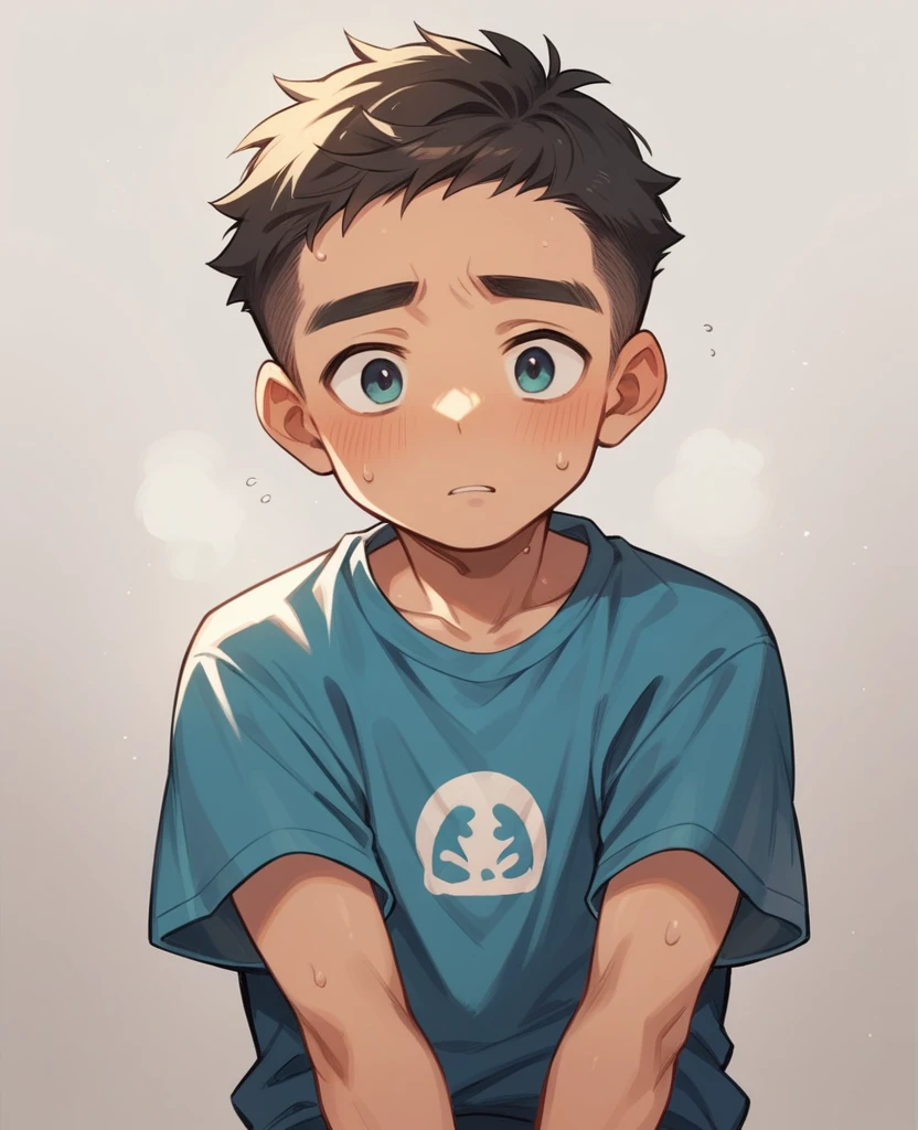 Picture of a bright sun, Someone wiped sweat from his forehead..),young man,
