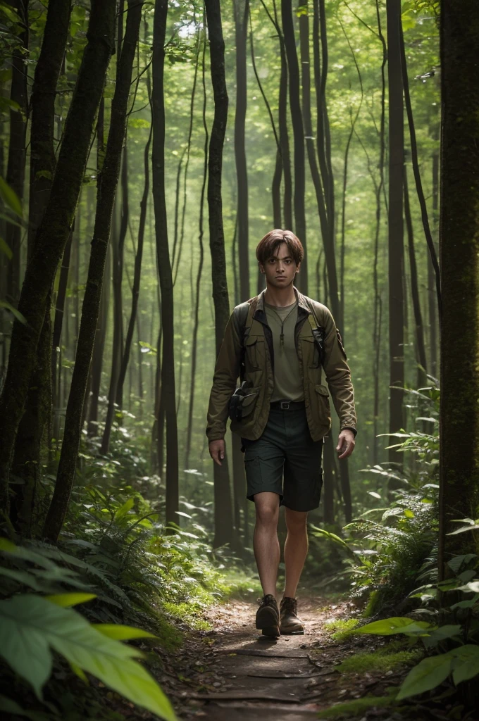 A firefly, walking, in a dense forest, realistic and high definition image, 4k