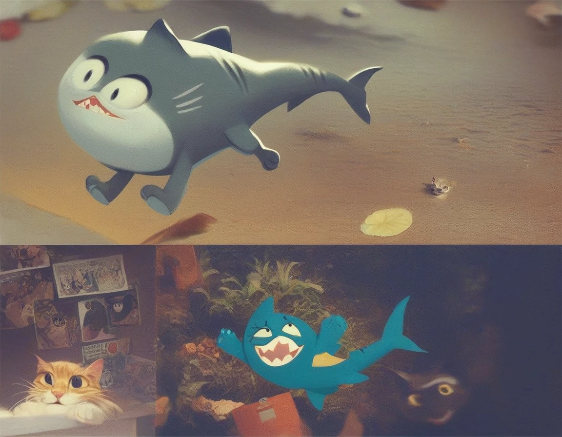 score_9,score_8_up,score_7_up,score_6_up,score_5_up,score_4_up,there is a cat that is holding a fish in its mouth, fish in the background, !!! cat!!!, funny cat, awesome cat, real-life tom and jerry, !!!! cat!!!!, cat photo, happy cat, very excited, scary fish, shark cat hybrid, running cat, [ realistic photo ]!!, running towards the camera, 9gag, national geographic footage