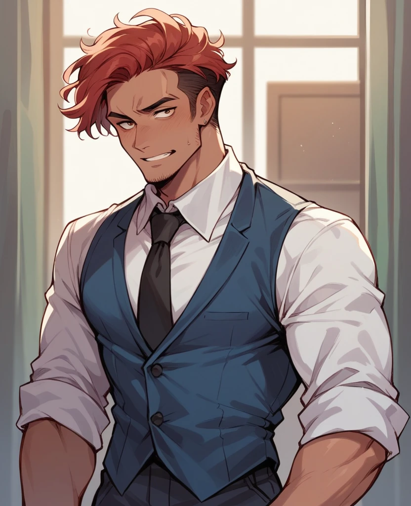1 A man with dark red hair dressed as an executive.