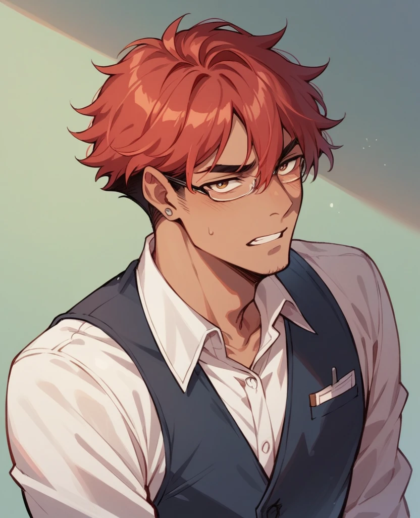 1 A man with dark red hair dressed as an executive.