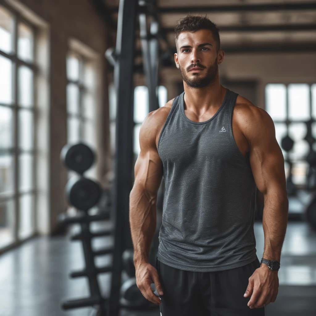 beau,masculin,israélien,Homme en tenue de sport dans une salle de fitness