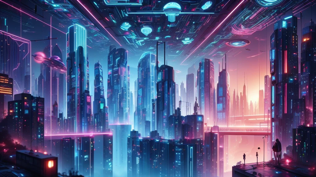 (((a large-breast bikini GIRL))), a balcony of a futuristic building, aerial view of an ultra-futuristic megalopolis, many metal buildings and houses in dark colors from dark blue to black, a cidade tem tons de cinza metal, has smoky metal structures , industrial environment with smoke and fog around, carros escuros nas ruas, desert megalopolis, trilhos e trens modernos de de metal passando estre as ruas da cidade, tall futuristic metal buildings, many ultra modern buildings around, realistic, detailed, Science fiction
