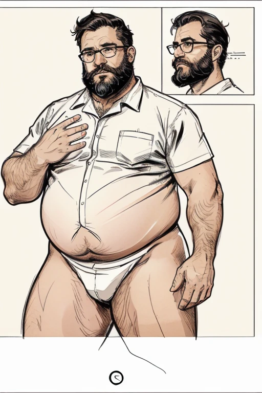 （（tmasterpiece）），（（（best qualtiy））），（CharacterDesignSheet，Same role，frontage，Lateral face，on  back），concept-art，concept art of character，Character sketches，reference sheet，Role table，（simplebackground，white backgrounid： 1.3), gesturing with hands towards the viewer, communicating with hands,🤗( Photography Coast view),Style Snthwve Nvinkpunk Style Snthwve Nvinkpunk Drunk Man (Only chubby, plump male image, with extremely thick thighs, a big belly, fat. he is 56 years old. He is bearded, full beard, very long beard. he wears prescription glasses. There&#39;s a man, chubby, chubby, extremely thick thighs, large belly, fat, wearing a sleeveless t-shirt, gray sweatpants, Eyeglasses, barbar grande cheia e longa, grisalho, nordic lanyard on neck rings watch bracelet full body tattoos full body photography full body image, sitting on a bench in a gym, em uma academia, heavy appearance, encorpado, He's strong, He's chubby, muscular, He's bald with a mustache, barba a fazer, negro, encorpado, parrudo, ele tem cerca de 58 anos de idade, ele tem cerca de ,58 anos, coxas grandes, malhar. Usando fones de ouvido cor vermelho com detalhes branco. Malhando de frente ao expectador,  （（tmasterpiece）），（（（best qualtiy））），（CharacterDesignSheet，Same role，frontage，Lateral face，on  back），concept-art，concept art of character，Character sketches，reference sheet，Role table，（simplebackground，white backgrounid： 1.3), gesturing with hands towards the viewer, communicating with hands,