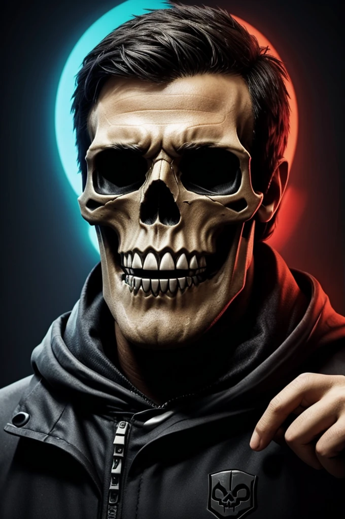 I want you to generate a gamer profile photo with an animated skull and at the bottom it says Kevin_ff