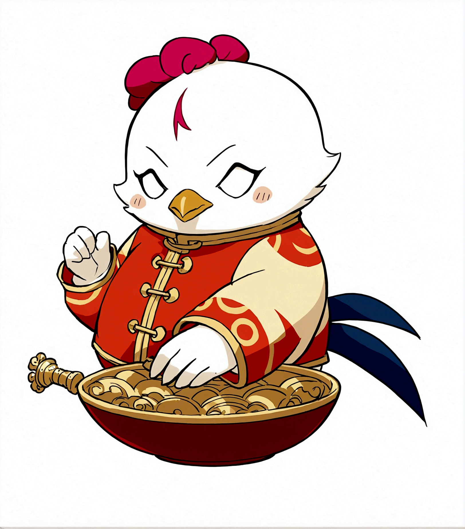 solo, simple background, white background, bird, scar, chinese clothes