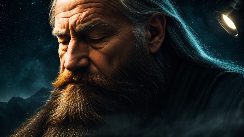 a wise old man with a long beard, eyes closed, deep in thought, a detailed brain floating next to him, realistic, highly detailed, 8k, cinematic lighting, dramatic atmosphere, stunning galaxy background, volumetric lighting, photorealistic, intricate details, sharp focus, vibrant colors, chiaroscuro lighting, dramatic shadows, moody, epic, masterpiece