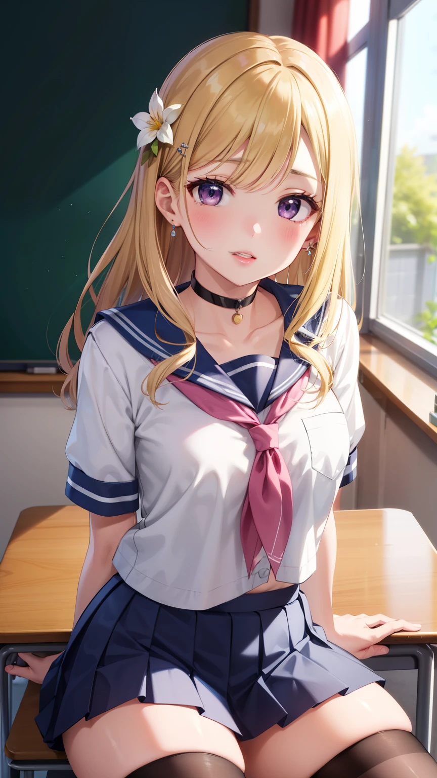 1girl, natural lighting, masterpiece, highly detailed, illustration, game CG, absurdres, high quality, beautiful detailed eyes, glossy lips, natural lighting, medium breasts, klaudia valentz, school, serafuku, pleated miniskirt