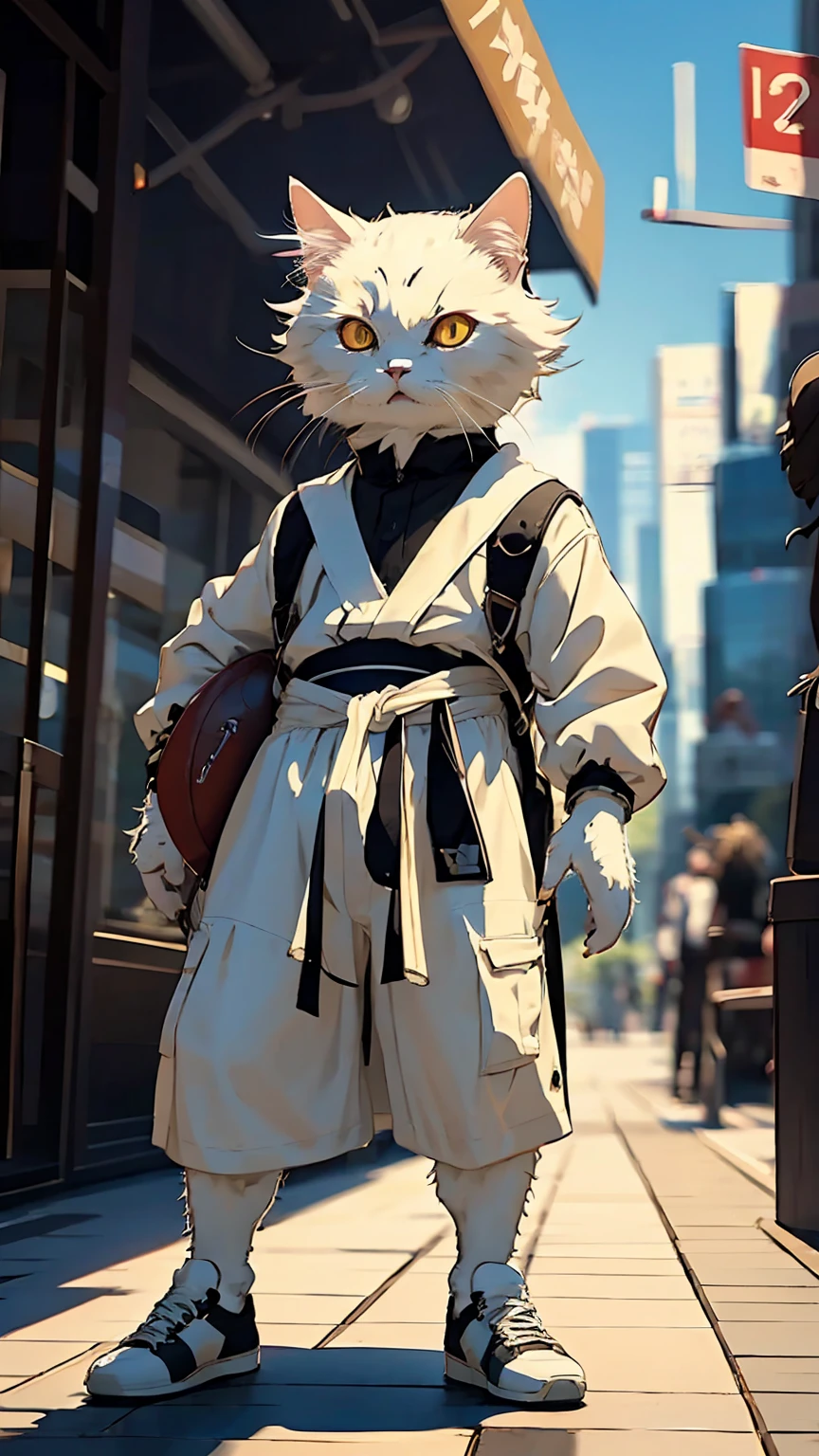 character sheet of anime , (beautiful scenery), whole body, entire body, full body, total body, upright stance, erect posture, (shoes), (Detail of fingers of both hands), There are statues, gentleman,athlete, detailed paintings in 4k, gorgeous anime with intricate CGI style, 4k high definition graphics, Refine and enhance the following anime-style character design:
- Fangs: Sharp, prominent fangs
- Body: Muscular and large build, with detailed muscle definition
- Clothing: Wearing a detailed cat-skin loincloth with realistic texture
- Expression: glowing eyes
- Background: no-Background.