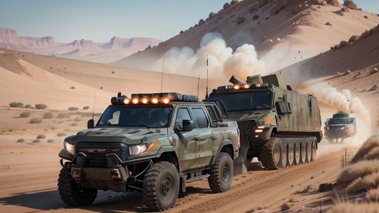 there are two military trucks driving down the street, military, lavs flowing through the land, military vehicles, military carrier rig, 💣 💥💣 💥, sha xi, military-grade, gm, vehicle, military police, surprise, 😭 🤮 💕 🎀, wide - shot, wide-shot, illustration], himars, 🕹️ 😎 🔫 🤖 🚬