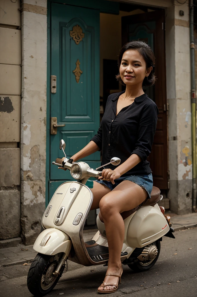 Indonesian caricature riding a Vespa