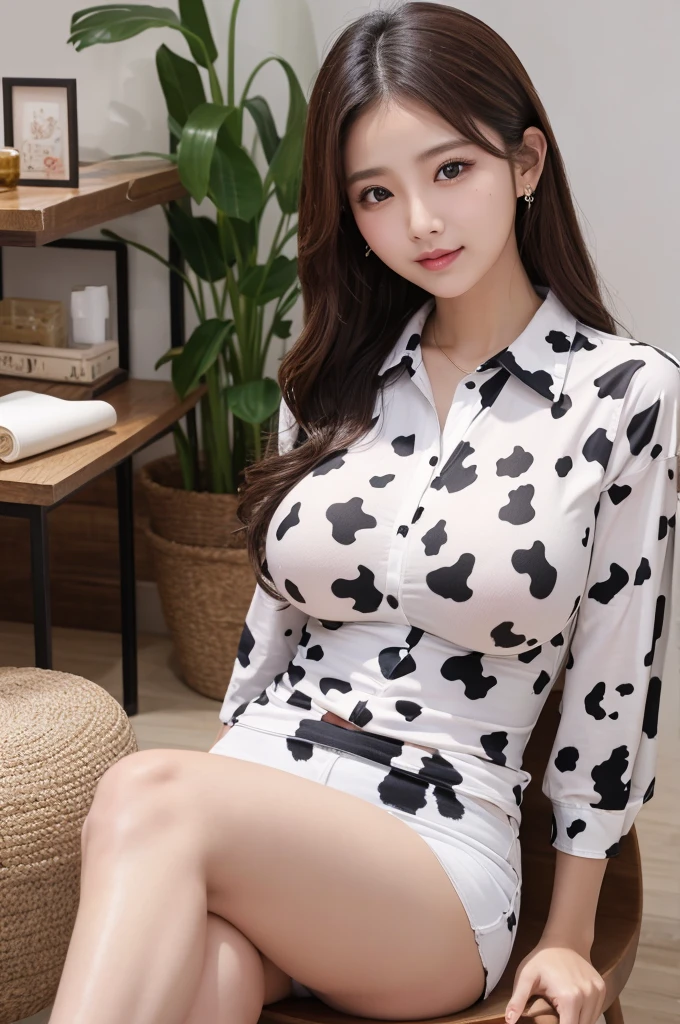 （（Highest quality））、Beauty、Big Breasts、Cow print shirt、