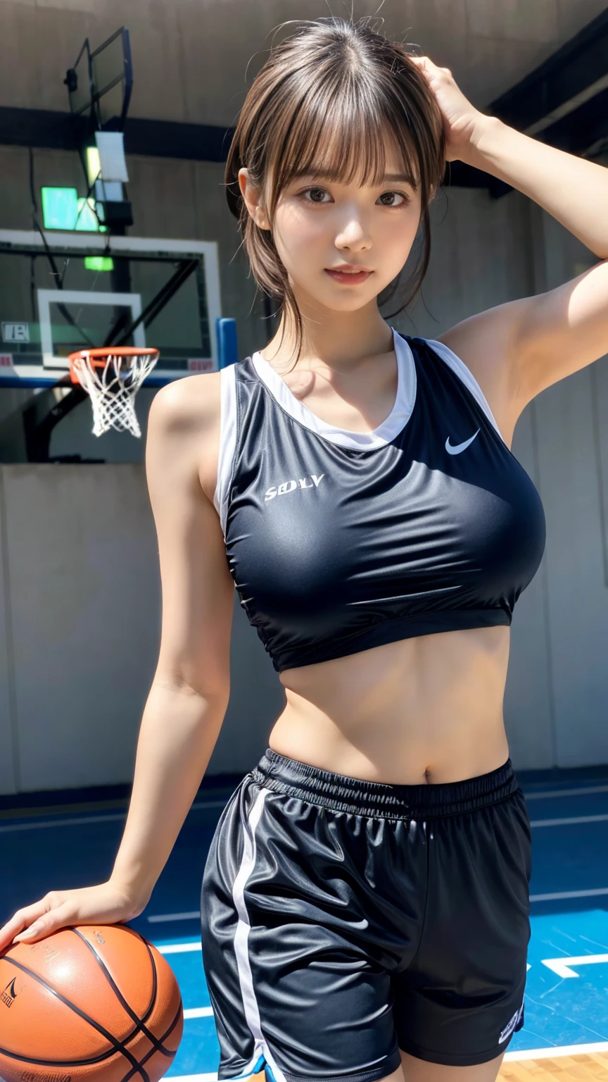(Best Quality, 8k, 32k, Masterpiece, UHD:1.2), Cute Japan Woman Pictures, 1 Girl, (Big), (Tall Women), (Abs), (Lips), (Medium Short Dark Brown Hair), Double Eyelids, Wet Skin, T-Back, Realistic Rays, Beach Gym