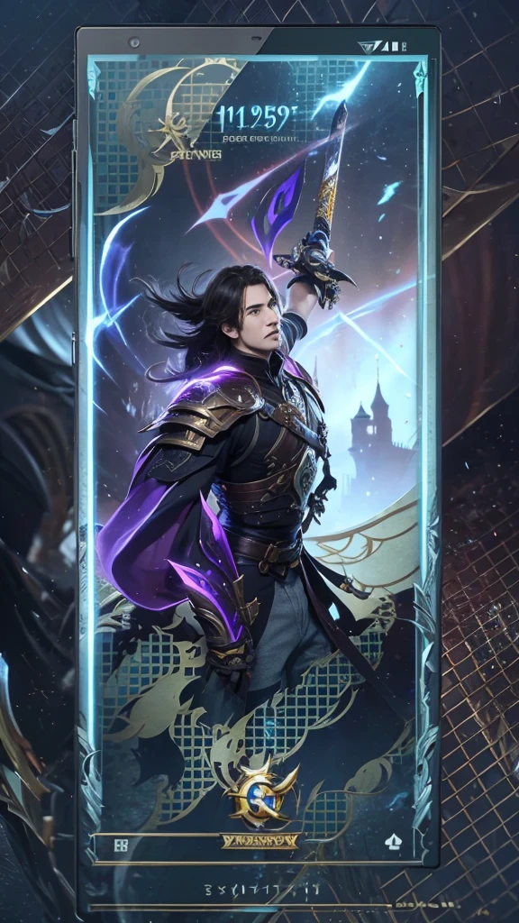 a handsome man holding a sword in the game, shadowverse style, epic battle screen of mobile legends heroes, realistic
