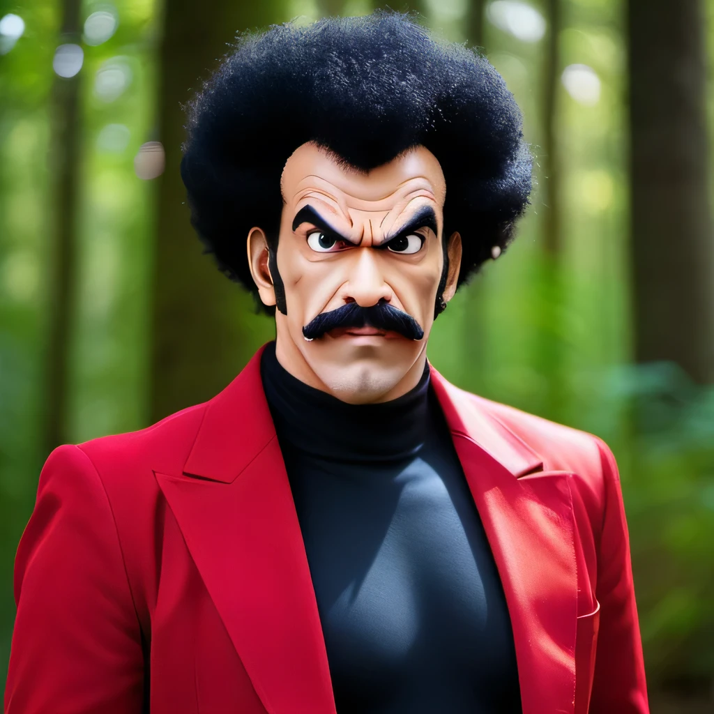 professional photo:1.4,bokeh,85mm 1.8, Mr. Satan man,dramatic lighting,standing,atumn forest,