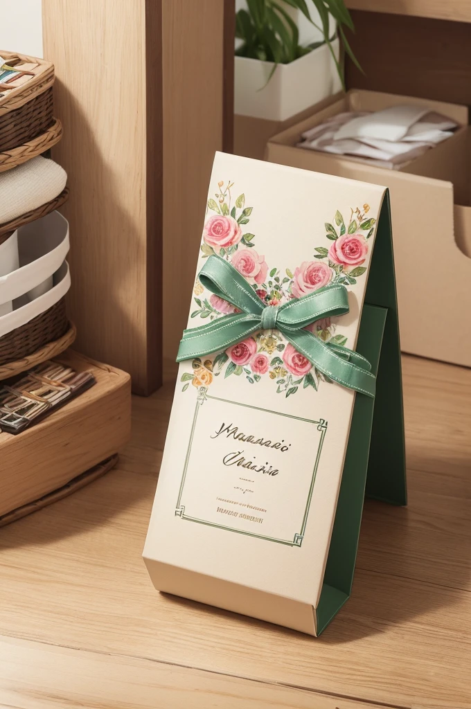 ((best quality)), ((masterpiece)), (detailed), perfect box
with a ribbon and Add watercolor elements to showcase your brand’s personality and style.
Create a colorful and artistic packaging design