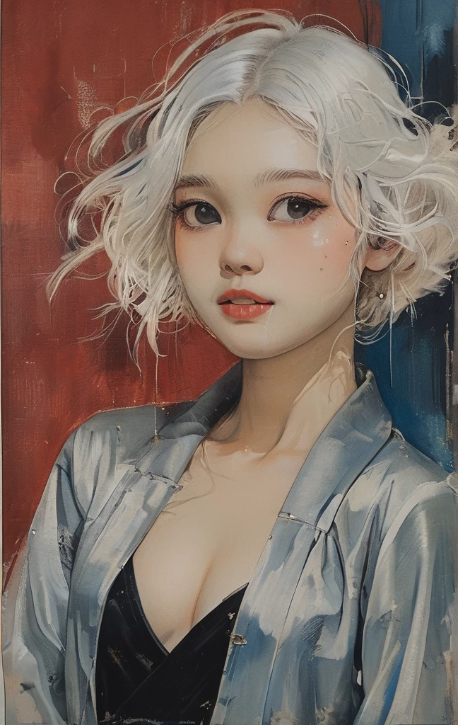 On a bright red campus"YES"Character、((Create), (top quality, masterpiece, outstanding work of art), (one young girl - 18 years old, nude, full growth, white hair, white skin, scarlet lips-smile; black, expressive playful eyes, long eyelashes), (black translucent - chiffon dress, gold line, very short peignoir dress), (very sexy body, seductive body, small beautiful breasts, genitals), (calm relaxed pose, hair fluttering in the wind, half turn, look at the viewer, stylish girl model)). ((Quality oil painting, outstanding craftsmanship, oil painting done by the hand of a master), (daylight, soft warm shadows, contrasting cold light, reflexes, refraction, tracing)). ((background - stunning blooming irises; (purple, yellow, blue, white), (petals, shoots)).((Highest quality workmanship, realism, oil painting, modern brushwork, master's hand, clear correct anatomy, grace, simplicity performance), (HD quality, clear focus)).
