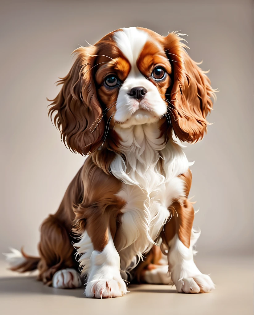 High detail images, Cute Cavalier King Charles Spaniel puppy warrior, full body shot looking this way