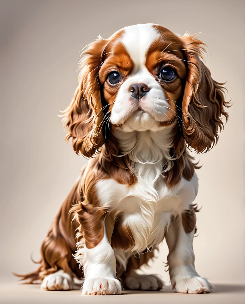 High detail images, Cute Cavalier King Charles Spaniel puppy warrior, full body shot looking this way