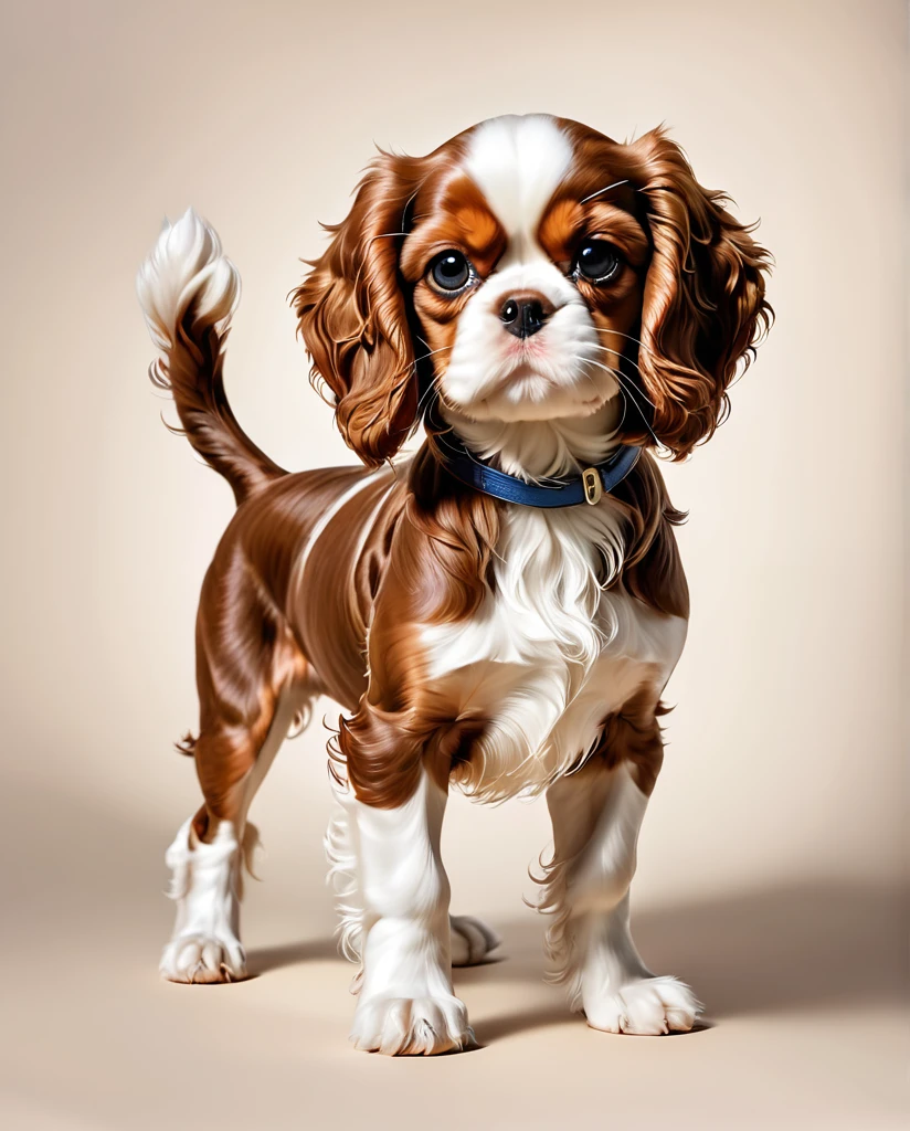 High detail images, Cute Cavalier King Charles Spaniel puppy warrior, full body shot looking this way